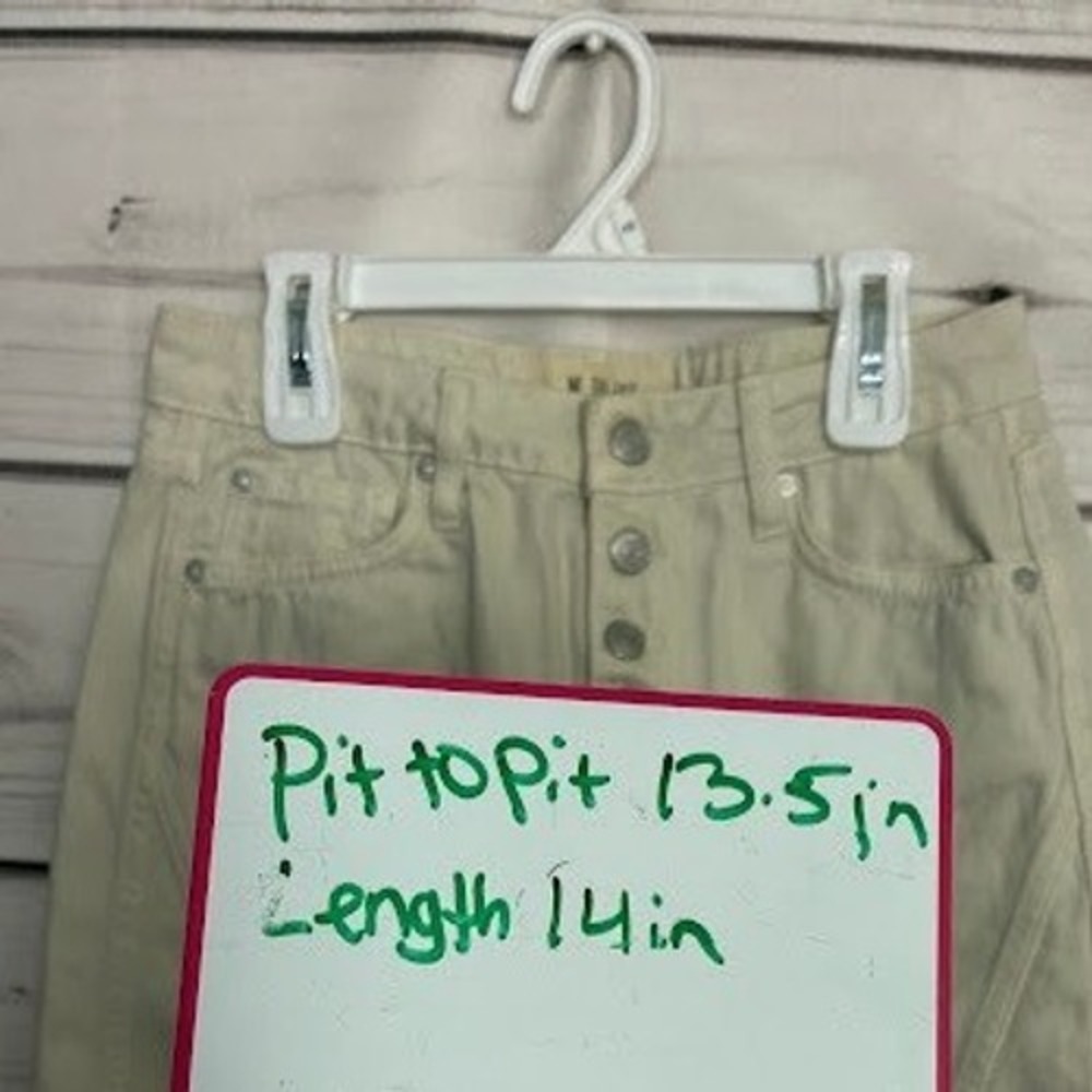 We The Free Free People Cream Distressed Denim Mini Skirt Button Fly Size 27 - Picture 6 of 6